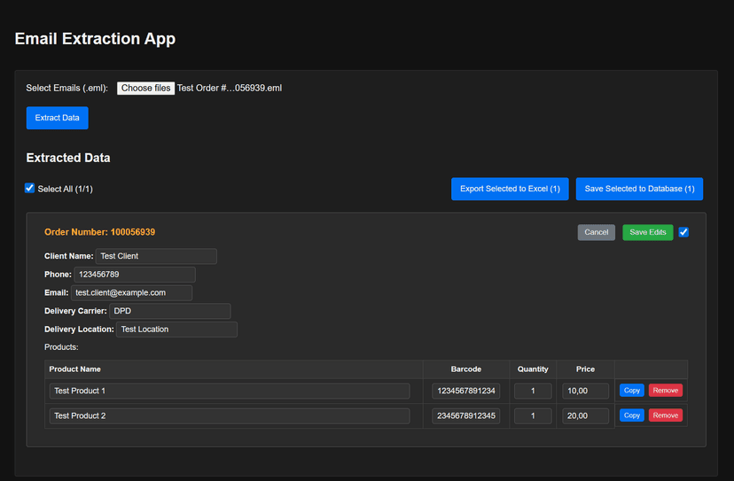Email Extractor main interface with file selection